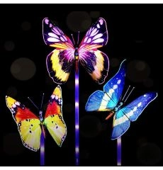 Zonnecel LED Vlinders in optische vezel, 3-pack, verandert van kleur - 